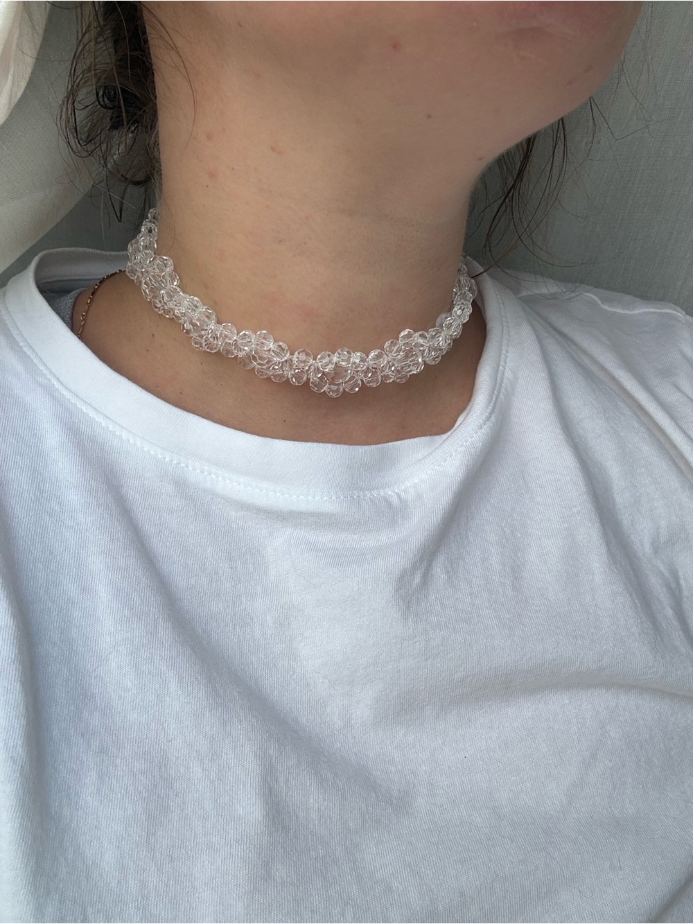 Clear Beaded Choker Necklace
